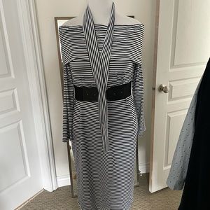 Black/white striped mid length dress, new